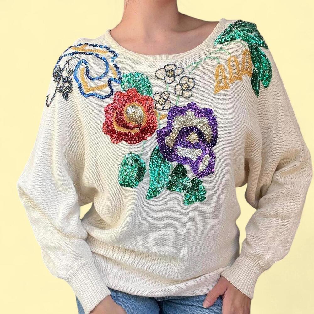 Vintage Victoria Jones Beaded Floral Sweater